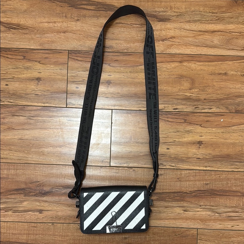 Off-White Black and White Belt Bag with Diagonal Stripes